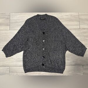 Jones New York Womens Large Black/White Button Up Open Knit Cardigan Sweater